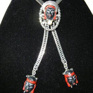SELRO SELINI Blackamoor Asian Princess Lariat Slide Bolo VINTAGE 1950s Necklace